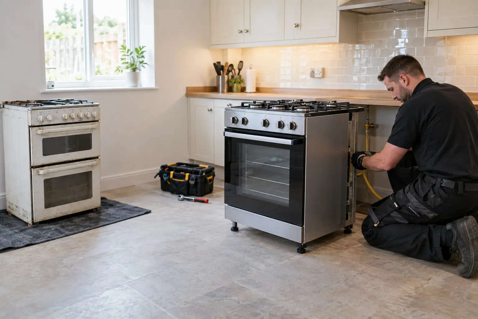 Gas Safe engineer carrying out gas appliance disconnection