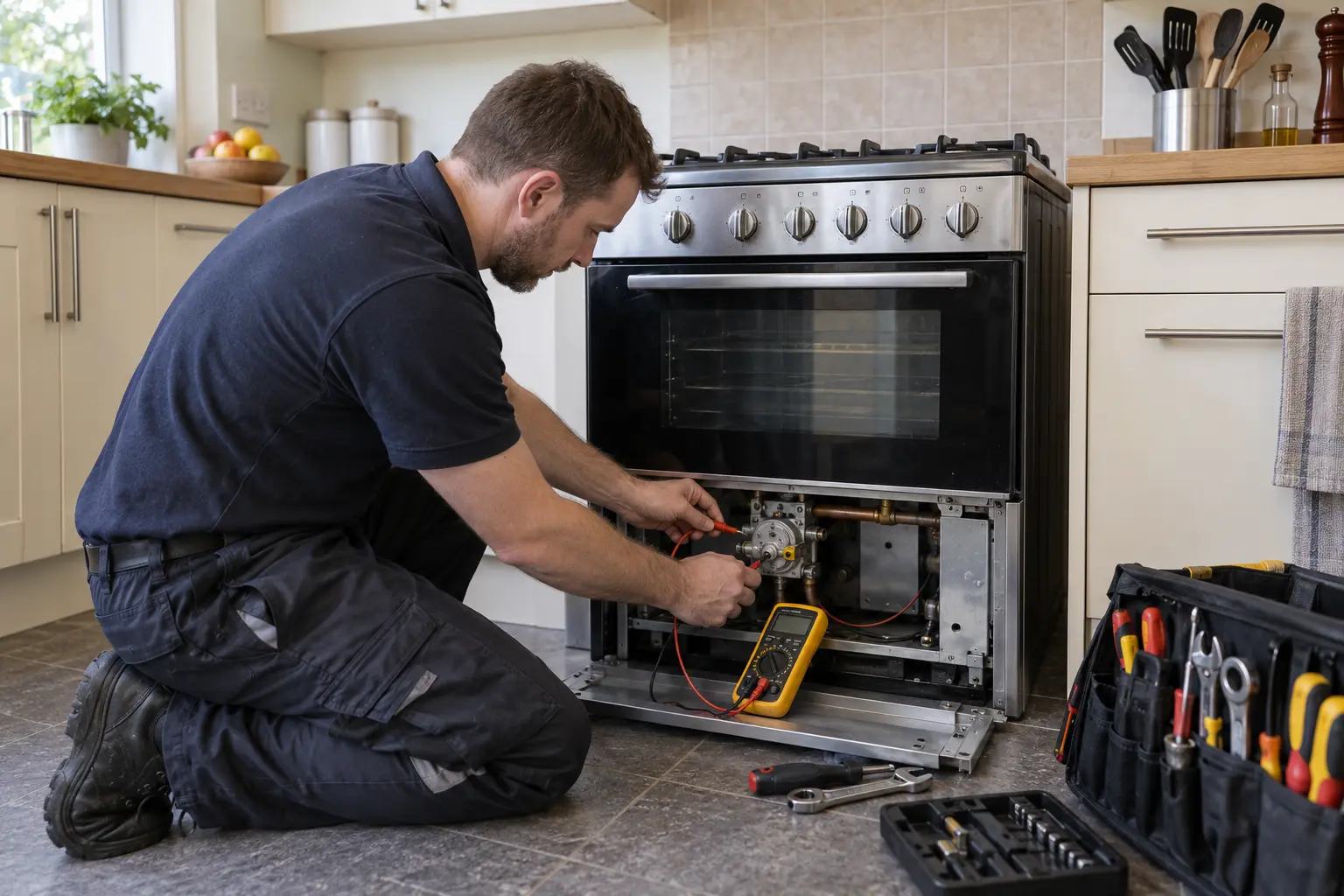Gas Safe engineer carrying out gas appliance repairs