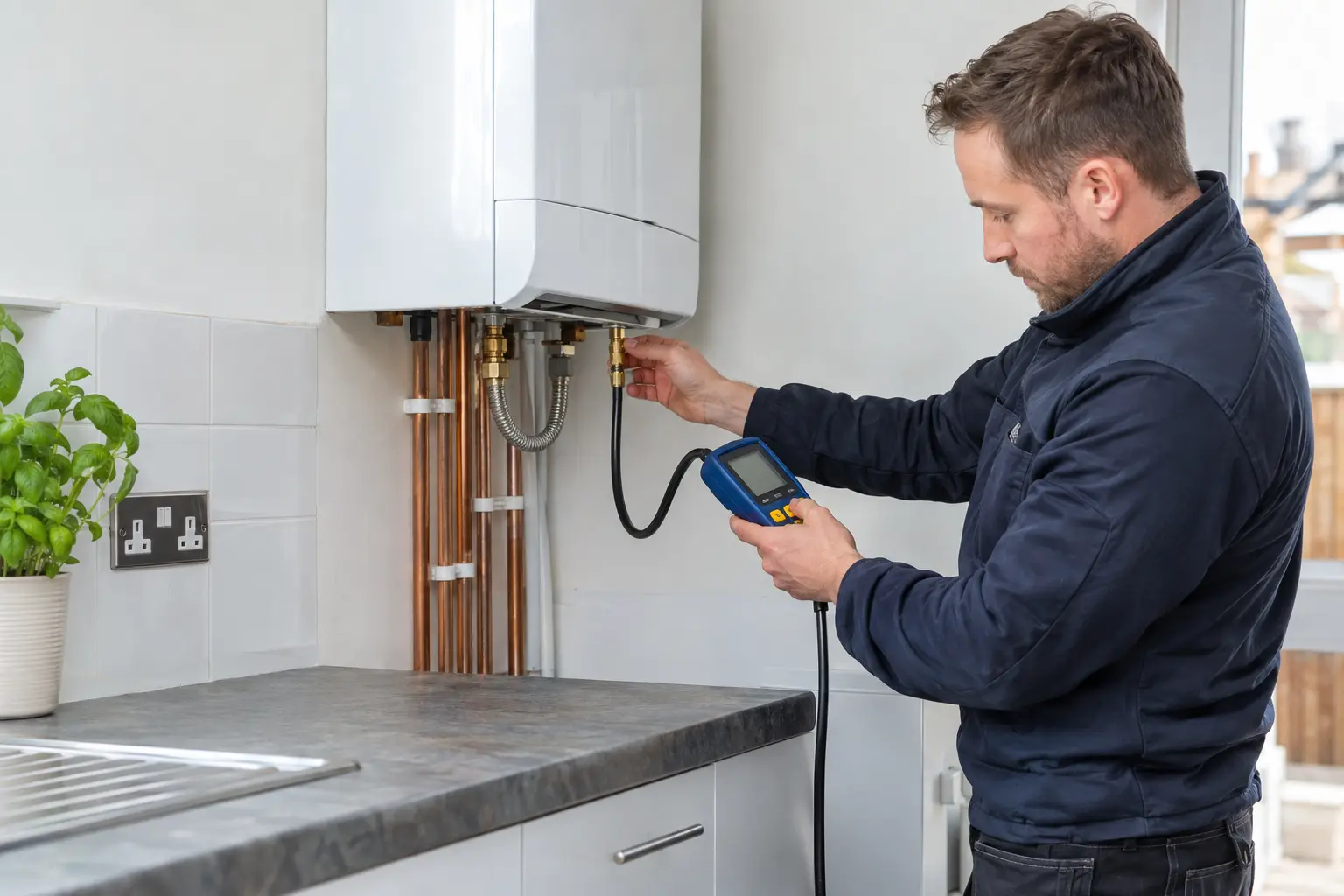 Gas Safe engineer carrying out landlord gas safety checks